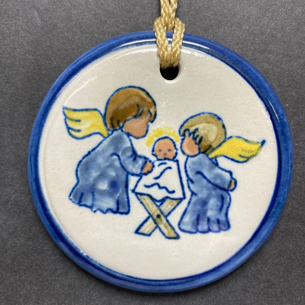 Louisville Stoneware Handmade Ceramic Nativity‎ Ornament Angels Baby Jesus